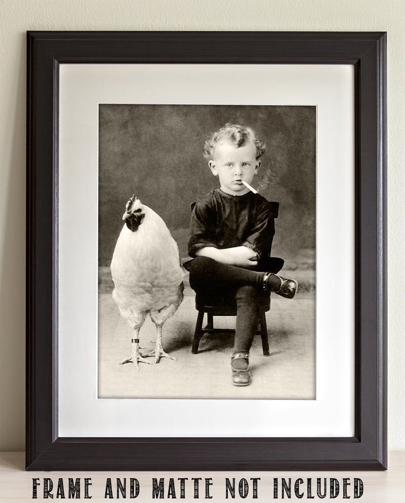 Lone Star Art Bizarre Boy with Giant Chicken Oddities and Curiosities Home Decor Poster - 11x14 Unframed Vintage Wall Art Weird Decor Print - Unusual Strange Goth Decor for Home, Bathroom Goth Room Decor - Image 2